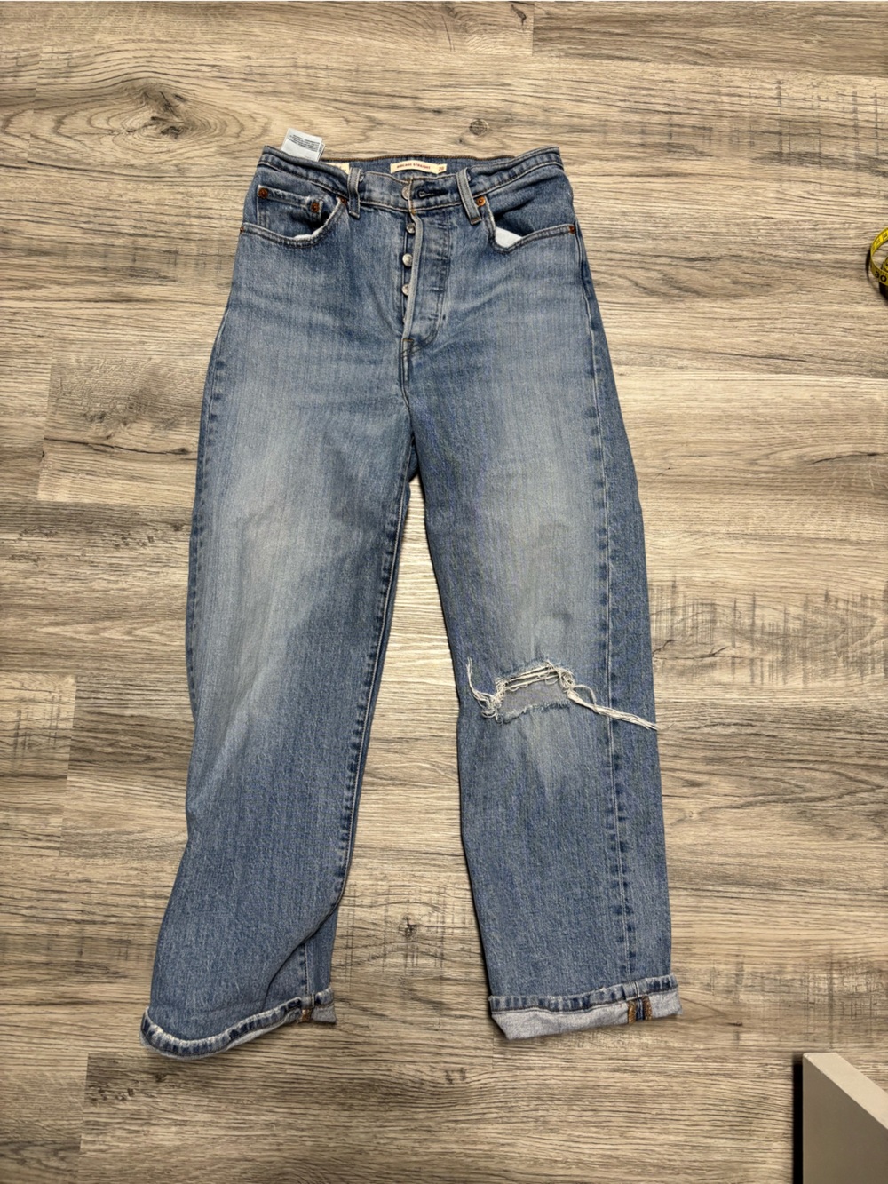 Levi's Light Blue Straight-Leg Jeans with Knee Distress